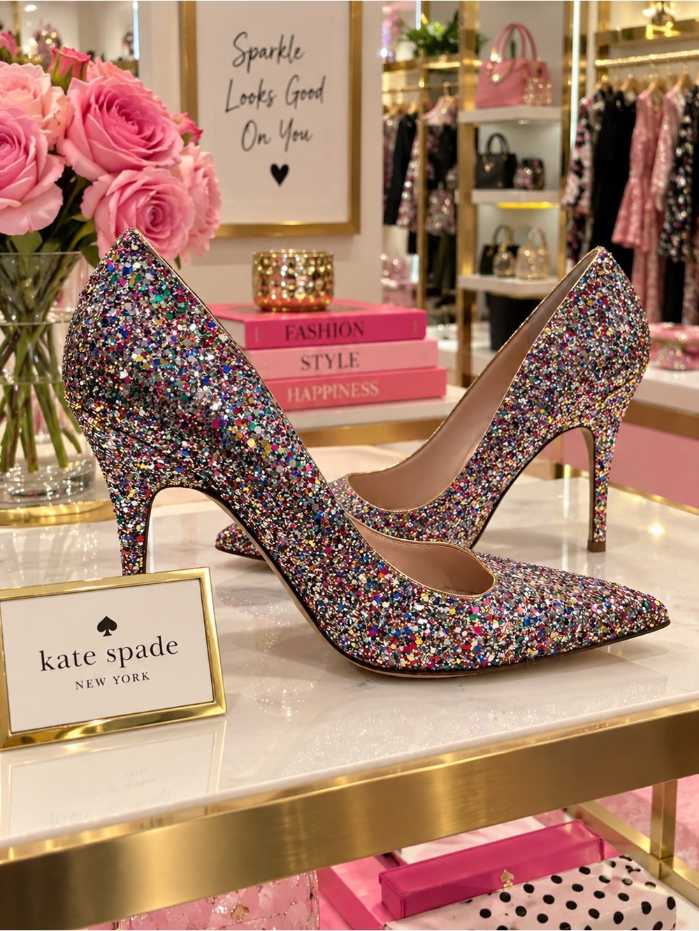 kate spade Multicolor Glitter Pointed-Toe Stiletto Heels